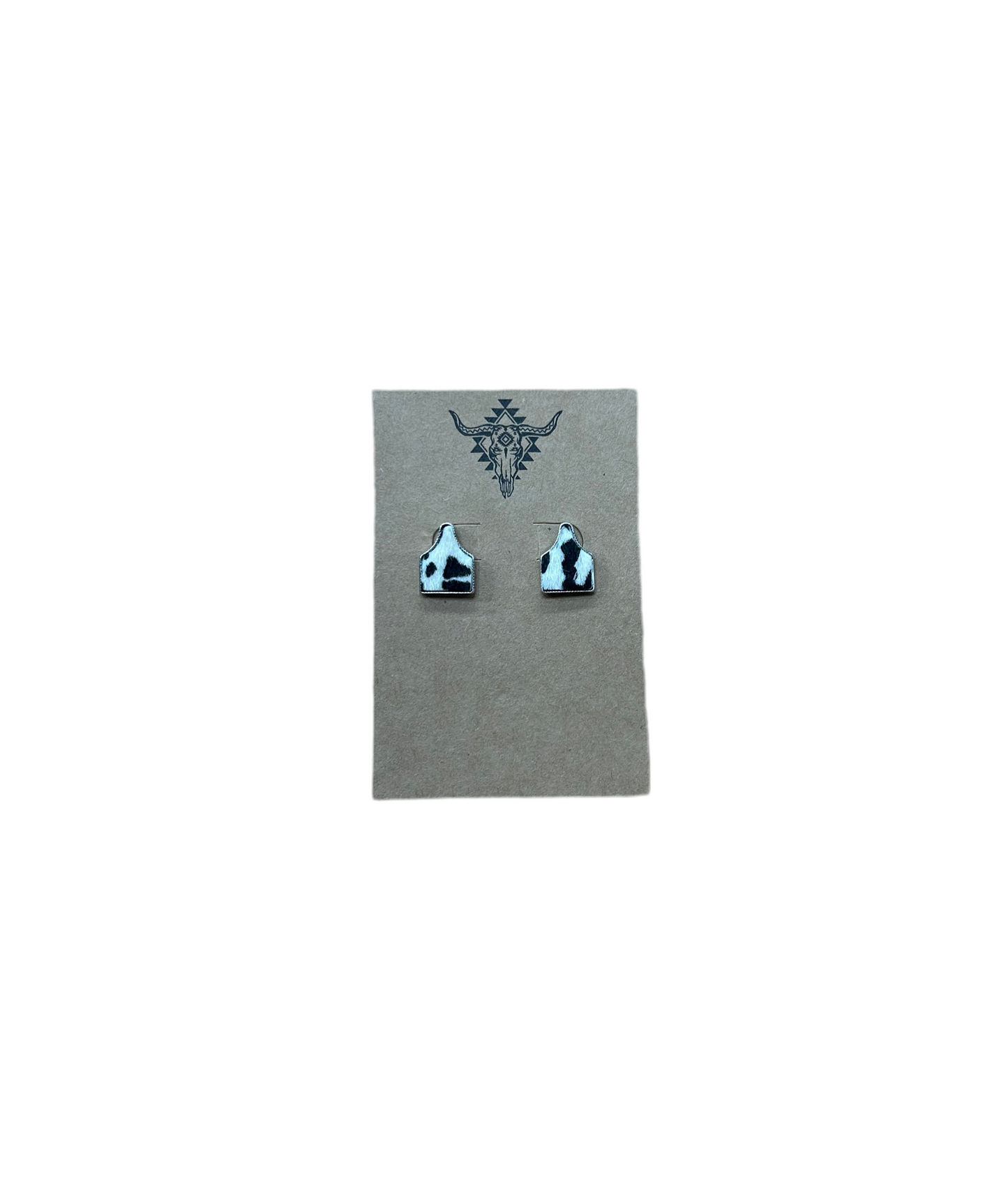 Stirling Thyme - Cowhide Black Cow tag Earrings