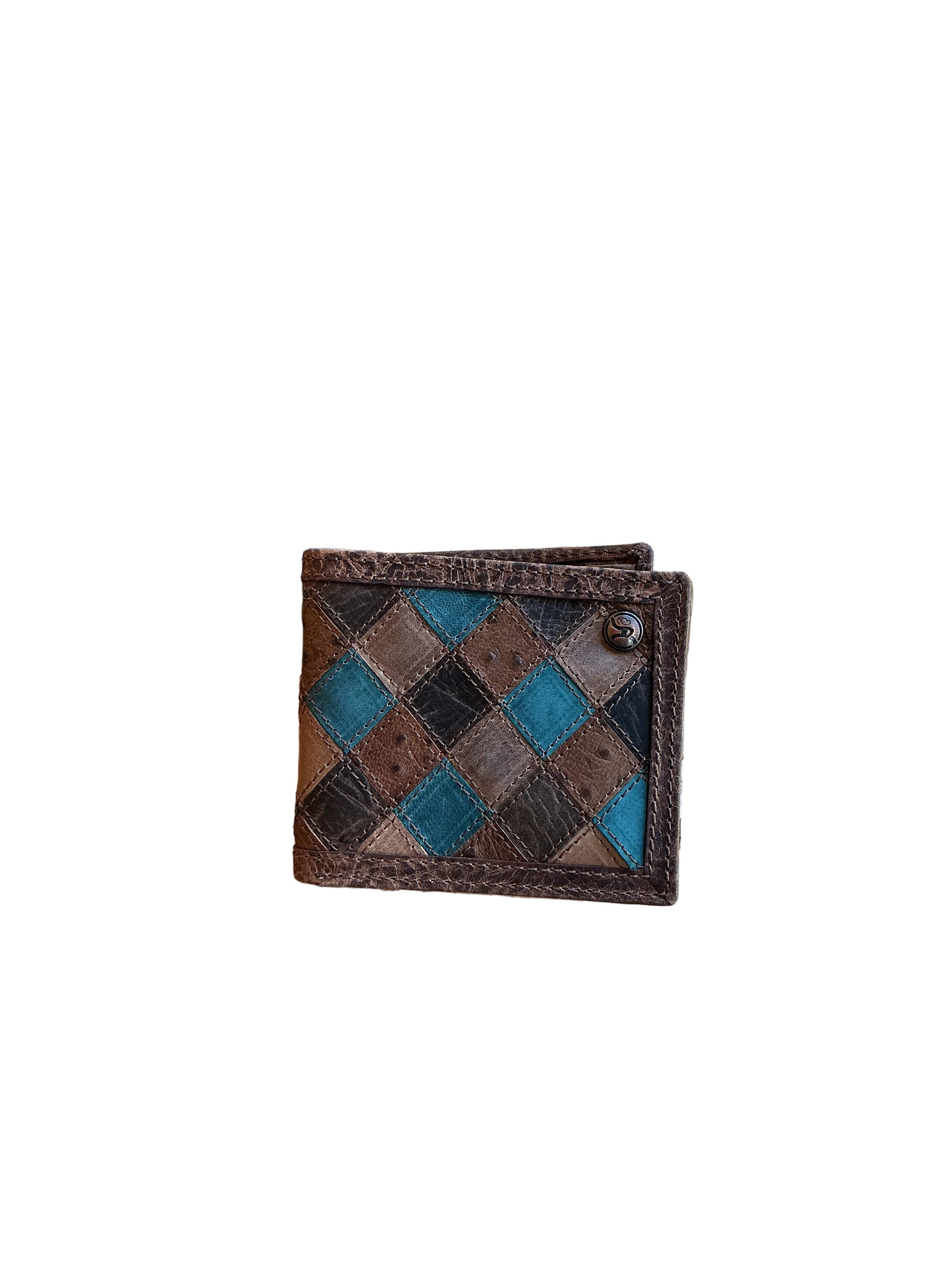 Hooey - "Ouray" Roughy Ostrich Print Leather Diamond Patchwork Trifold Wallet