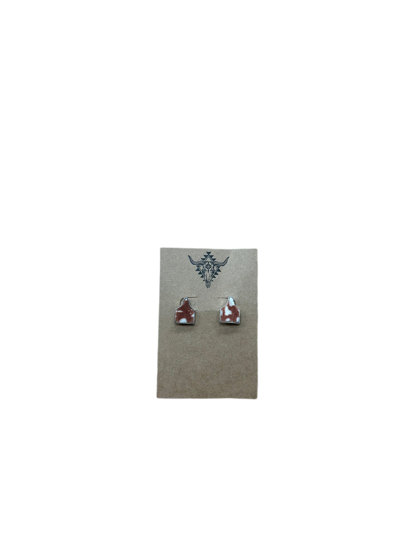 Stirling Thyme - Cowhide Cow Tag Brown Earrings