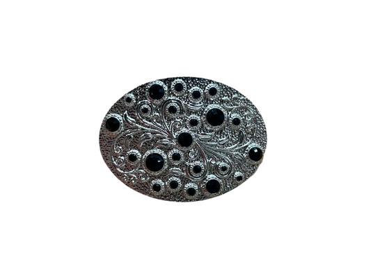 Alpaca Buckle - Silver Oval With Black Rhinestones Women's Buckles