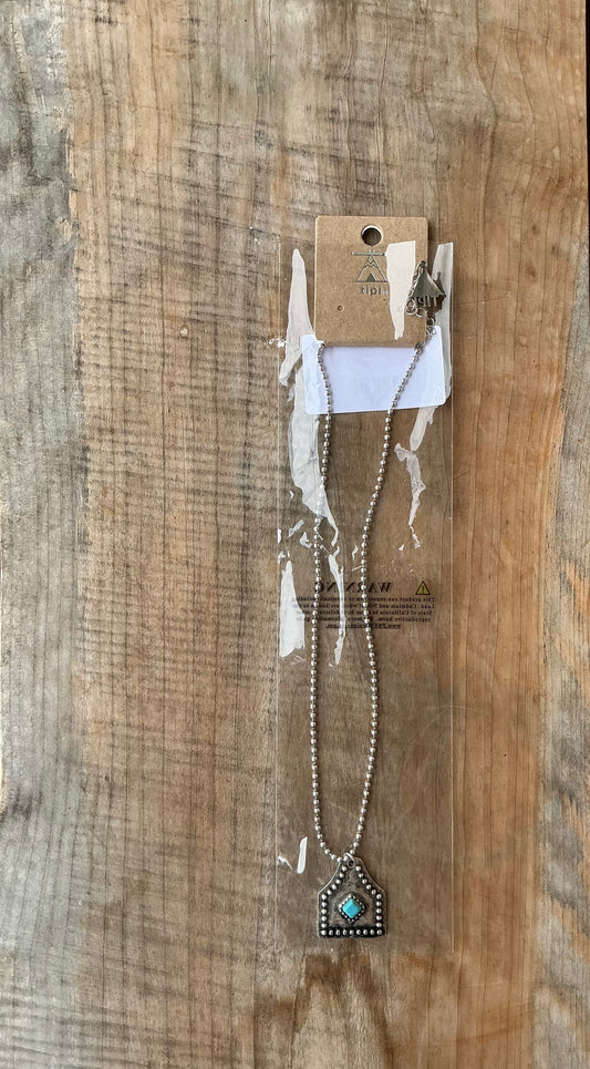 Tipi - Cattle Tag With Turquoise Stone Necklace