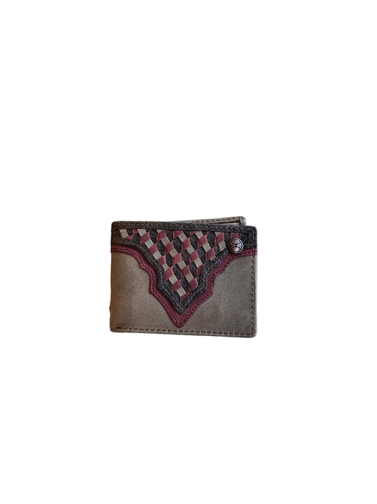 Hooey - "Whip" Smooth Tan W/Aztec Print Front Pocket Bifold Wallet