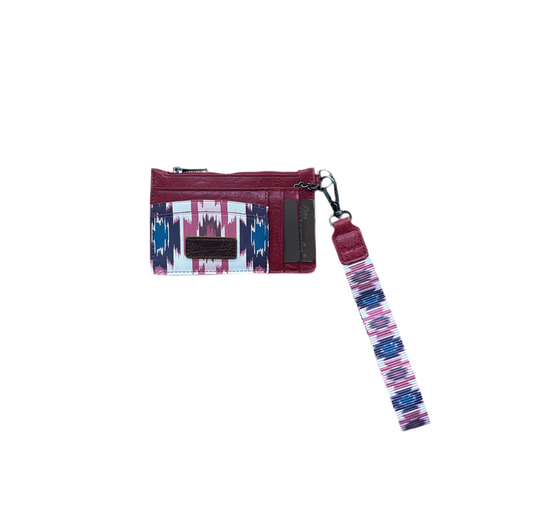 Wrangler - Aztec Print Key Chain Wristlet Card Wallet Burgandy