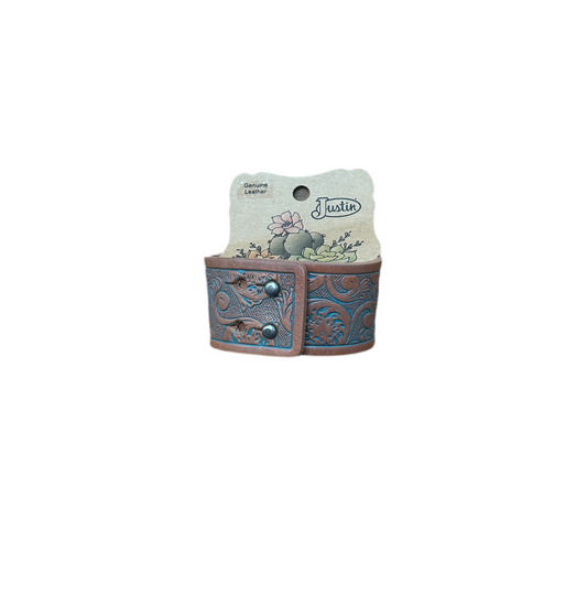 Justin - Leather Carved Wristlet With Turquoise