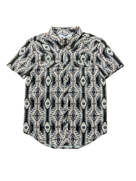 Rock&Roll - Mens Brown Aztec Snap Short Sleeve Shirt