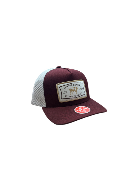 Hooey - Youth "Rank Stock" Hat Maroon/white W/Rectangle Patch
