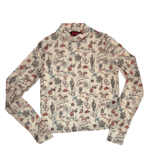 Rock&Roll - Western Print Mesh Natrual Top