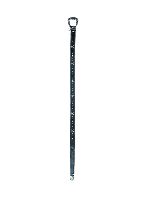 Rockem - Black Belt With Rhinestones And Black Marble Stone On Buckle