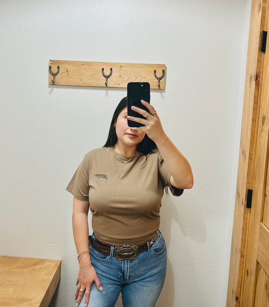 Hooey - Concho Ladies Shitake Brown Crew Neck T-Shirt With Hooey Logo