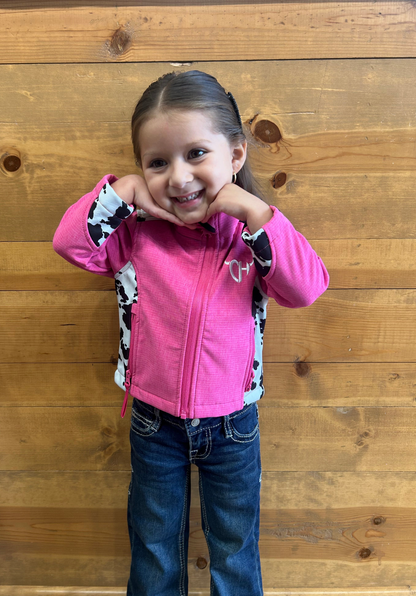Cowgirl Hardware - Toddler Girls Cow Print Accent Poly Shell Jacket
