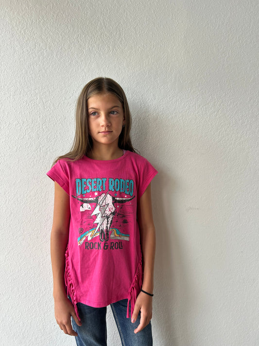 Rock&Roll - Girls Hot Pink Graphic Tee