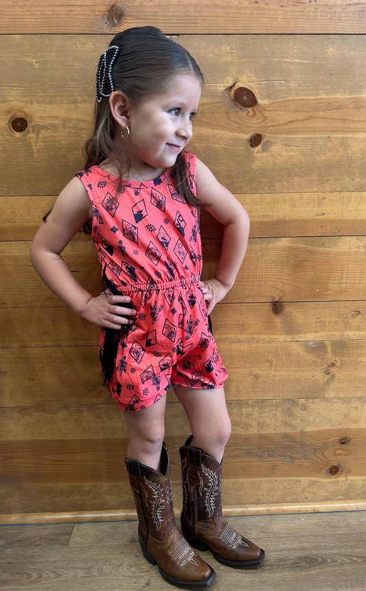 Shea Baby - Toddler Girl Orange Diamond Fringe Romper